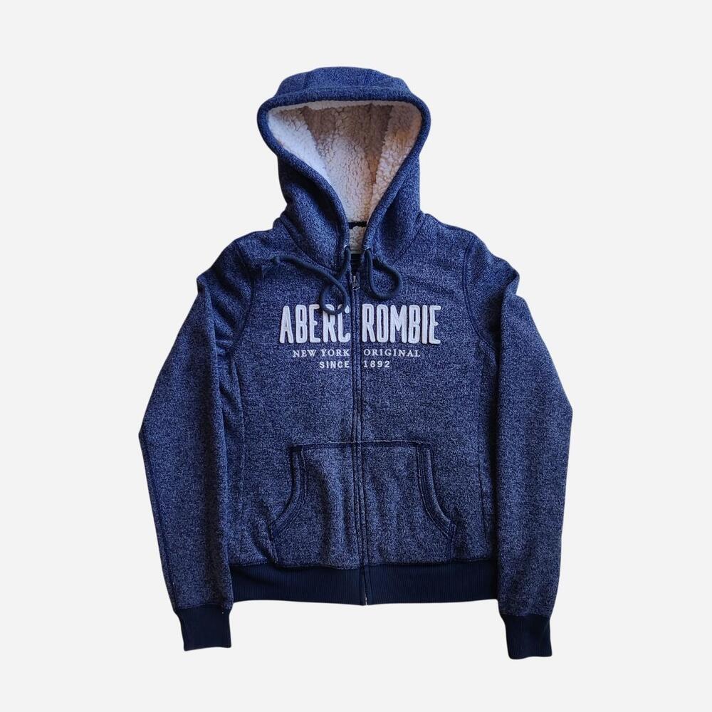 Abercrombie & Fitch navy sherpa lined zip up hoodie